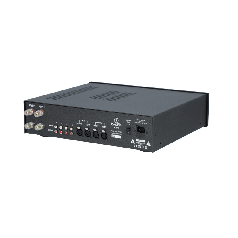 Canor AI 2.10 hibridinis integruotas stiprintuvas, galia yra 2 x 150 W / 4 Ω.