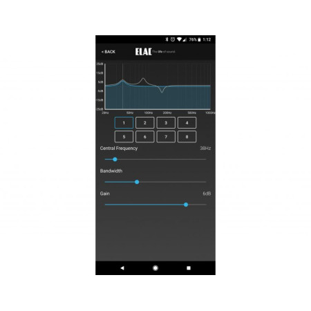 ELAC SUB3030 aktyvi žemų dažnių kolonėlė , visi parametrai valdomi išmaniąja  ELAC SubEQ programėle
