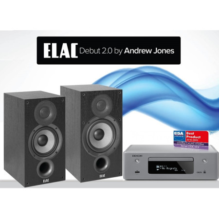 Stereo komplektas Denon RCD-N10  su ELAC B6 V2.0 Debut lentyninėmis kolonėlėmis