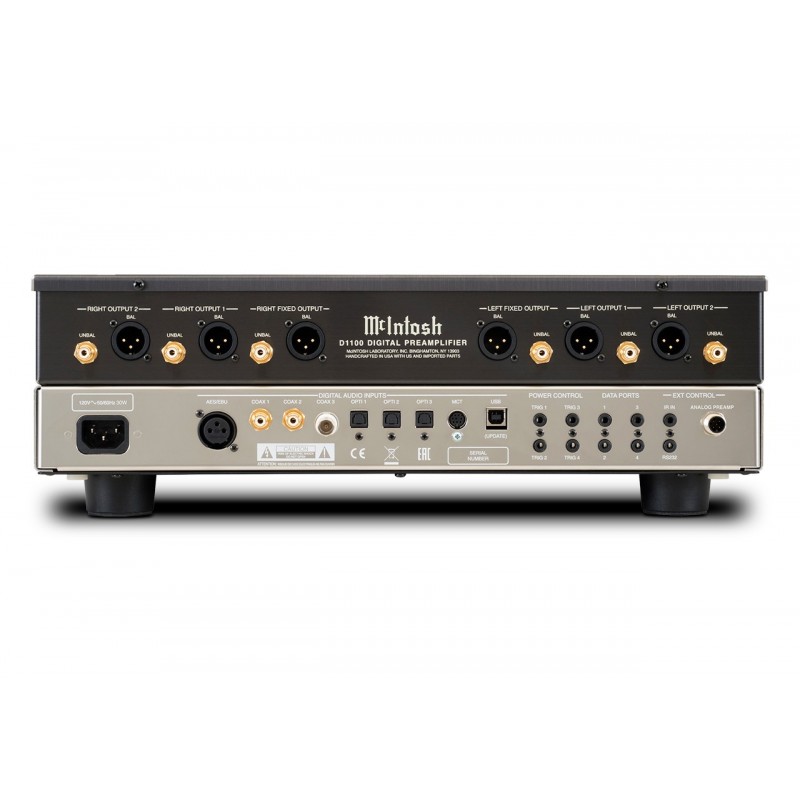 McIntosh D1100 pradinis stereo stiprintuvas su DAC, balansinės XLR išvestis.