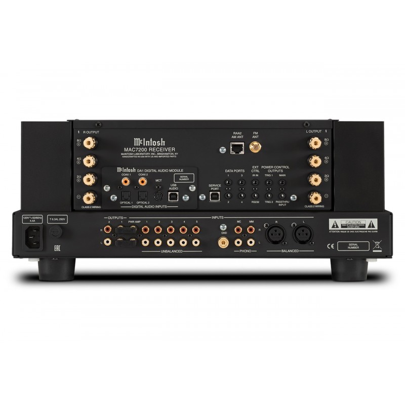 McIntosh MAC7200 stereo stiprintuvas, FM radijas, DAC, balansinė XLR išvestis. Galingumas 2x200W