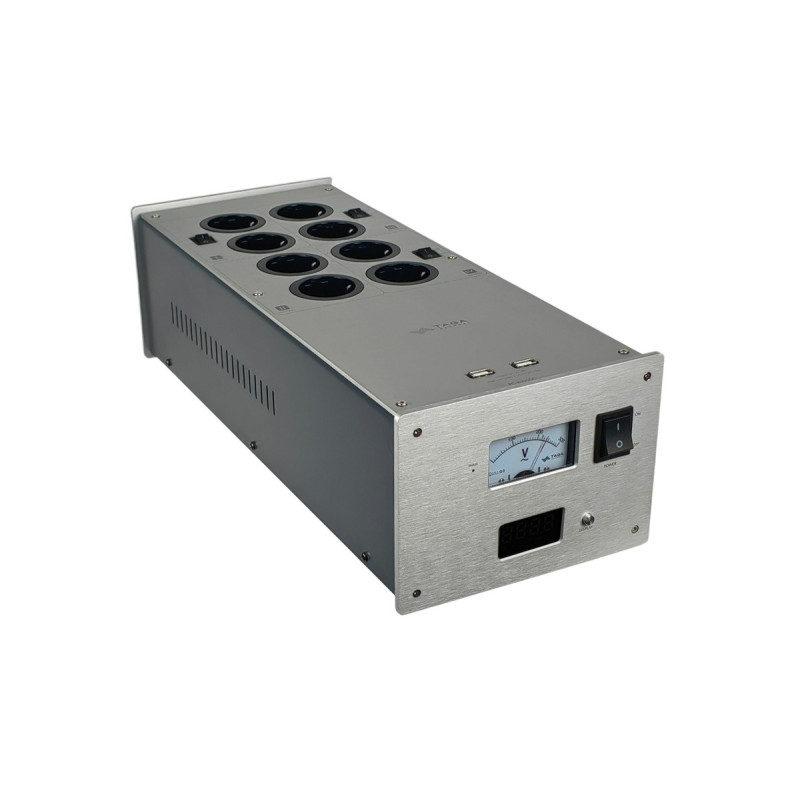 Taga Harmony PC-8000DC audio-video 230V tinklo triukšmų  filtras - kondensatorius  su voltmetru