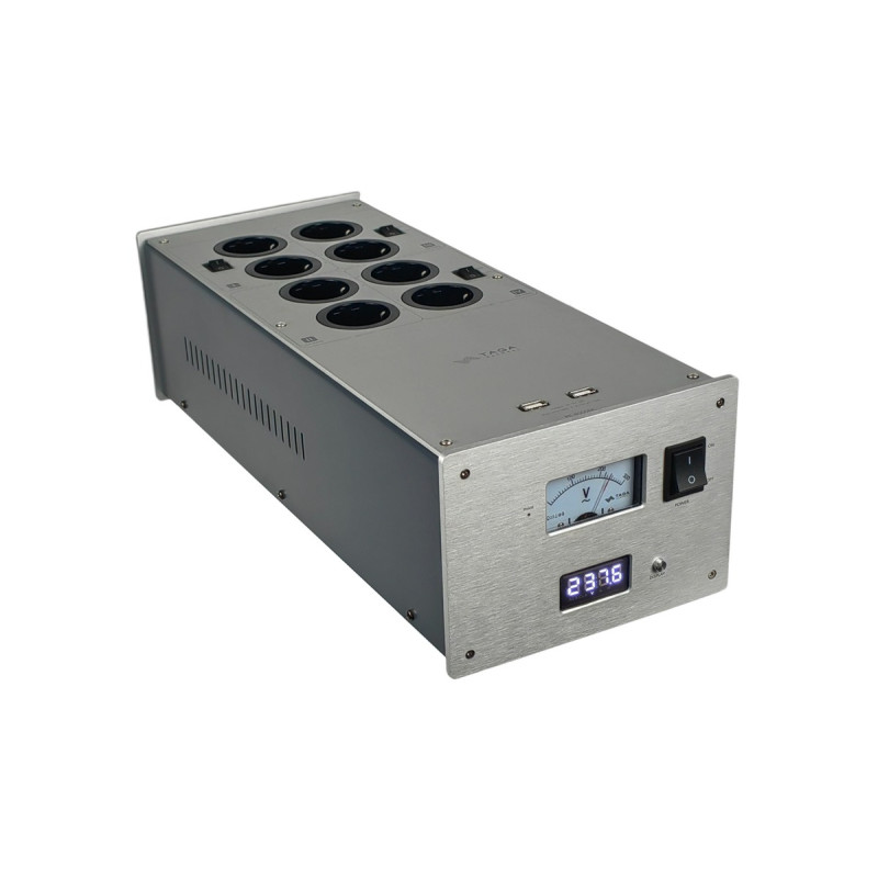 Taga Harmony PC-8000DC audio-video 230V tinklo triukšmų  filtras - kondensatorius  su voltmetru