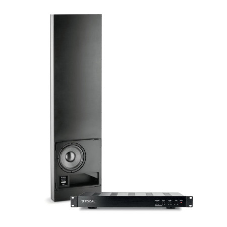 Focal 100 IWSUB8  žemų dažnių garsiakalbis su stiprintuvu montuojamas į sieną.