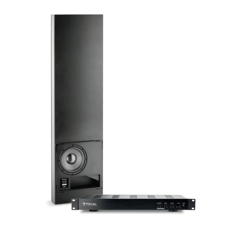 Focal 100 IWSUB8  žemų dažnių garsiakalbis su stiprintuvu montuojamas į sieną.